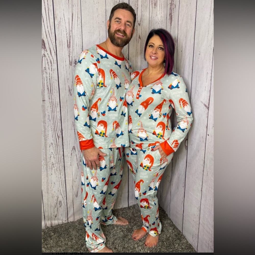 Women’s  Gnome for Christmas Long Sleeve V-neck Top & Straight Leg bottom PJ Set